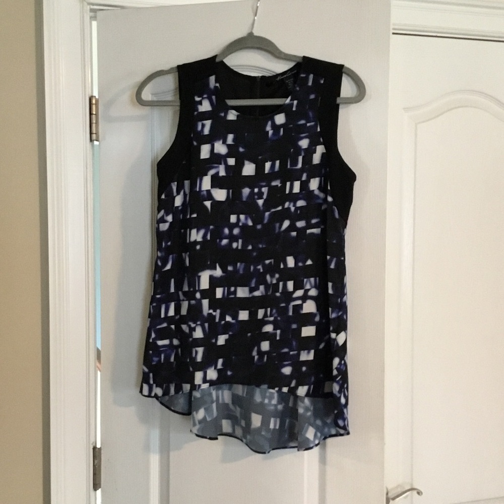 Kenneth Cole Reaction Navy & Black Abstract Sleeveless Blouse